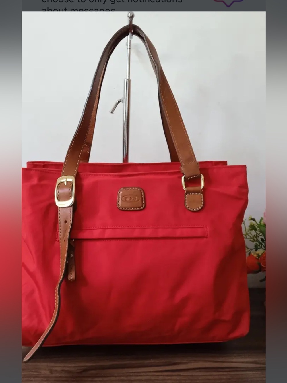 Bric's Red Nylon Tote with Brown Leather Straps